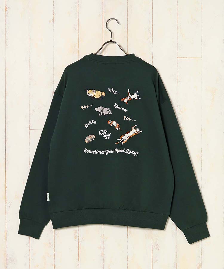 Lazyアニマル刺繍トレーナー