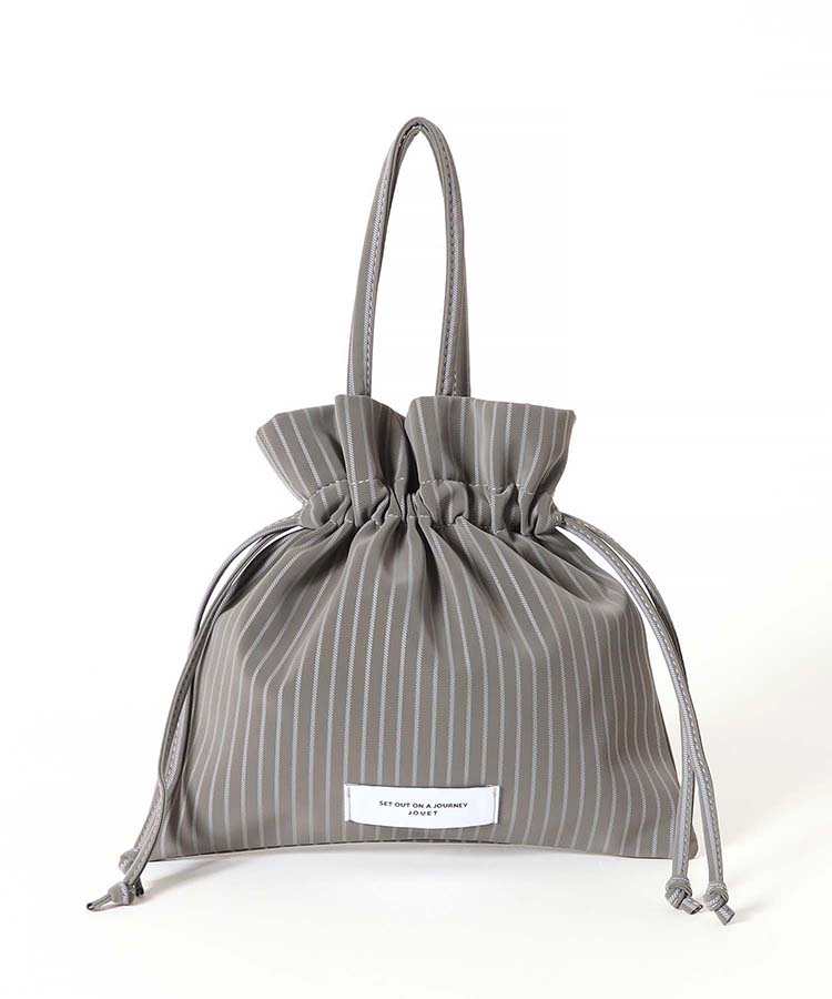 ストライプやわらか合皮巾着ショルダー