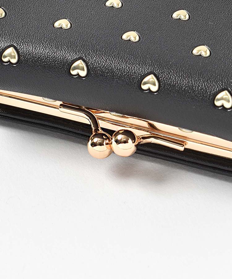 プチハート刺繍二つ折りがま口財布