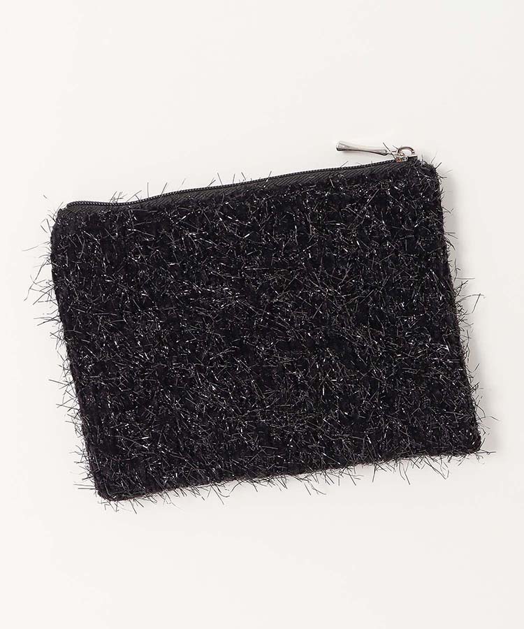 プチリンドラメニットリボンフラットポーチ