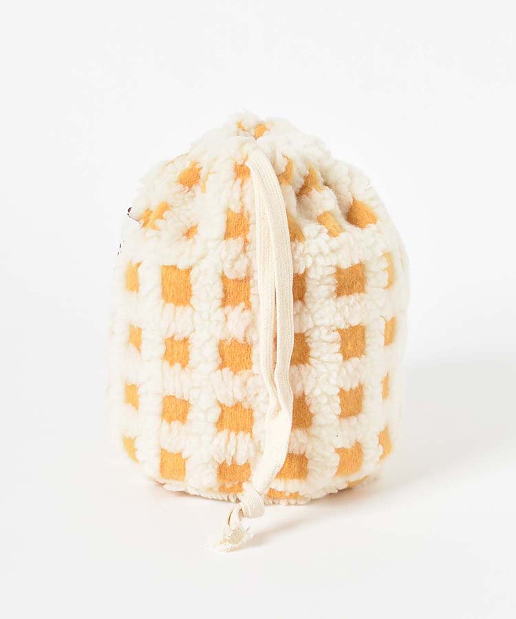 ボアチェック巾着ポーチ