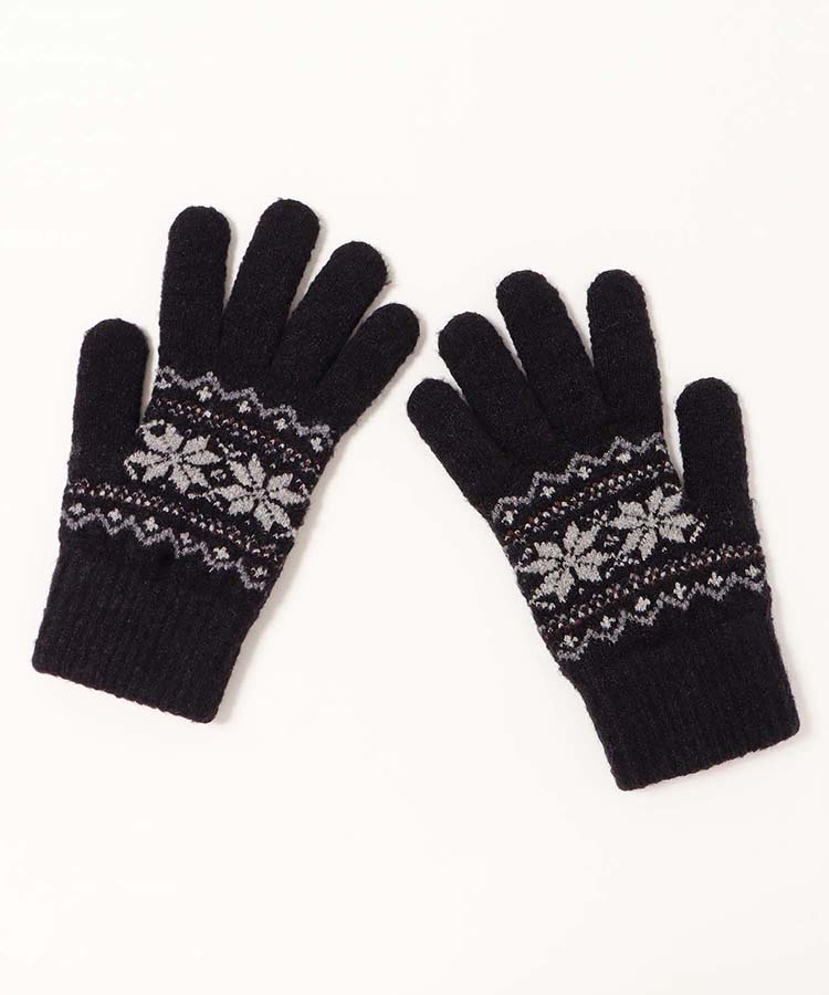 裏起毛雪柄ニットグローブL