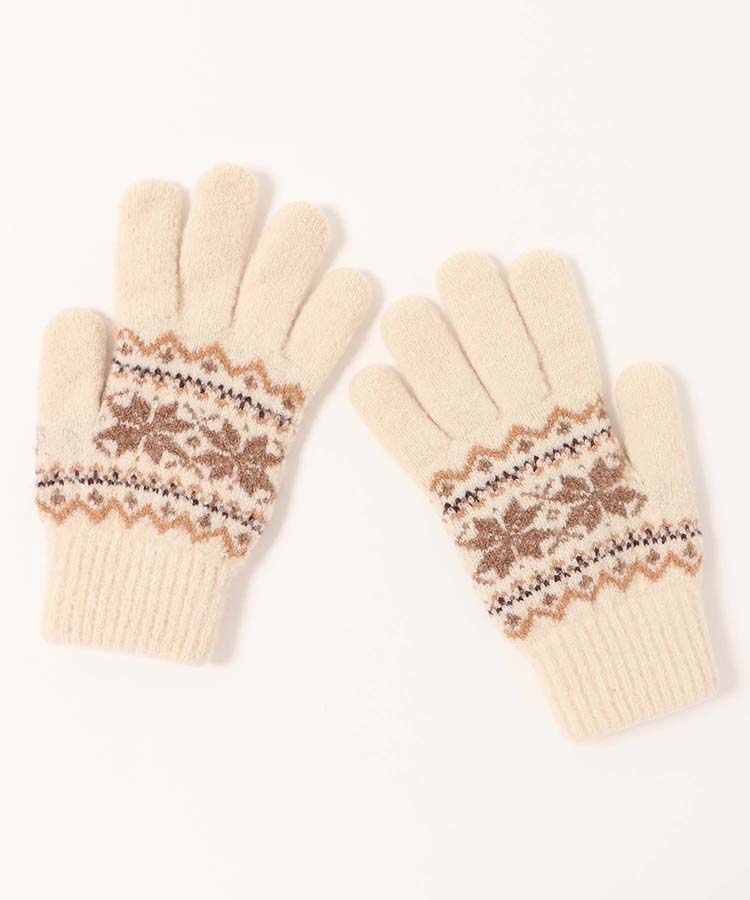 裏起毛雪柄ニットグローブ