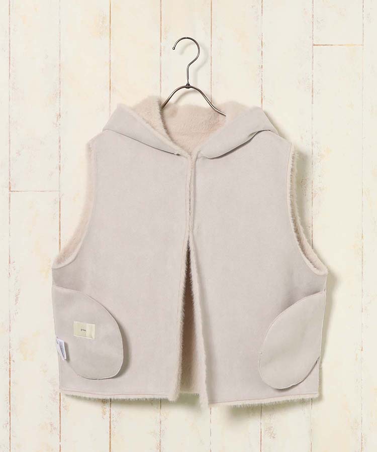 フェイクファーフード付ジレ