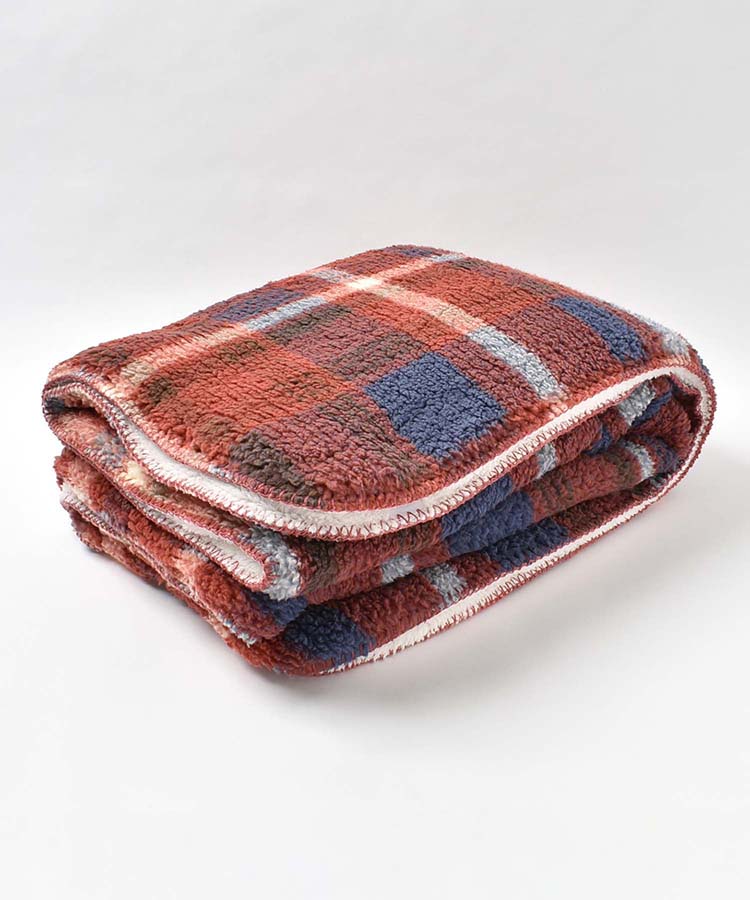 ボアチェックブランケットL