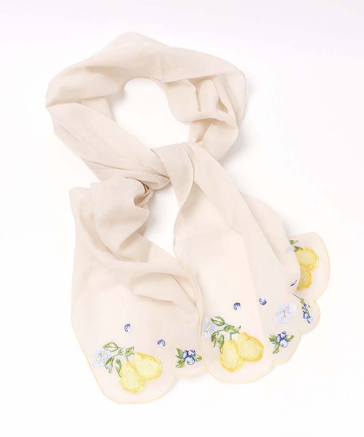 スカラップ刺繍フルーツ柄ストール