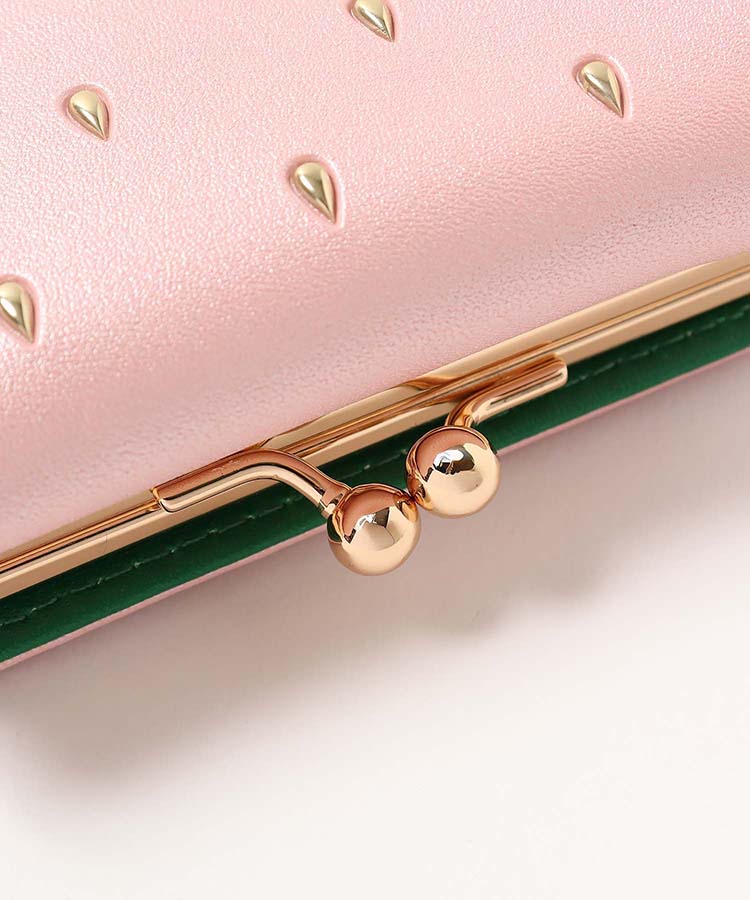 いちごがま口折財布