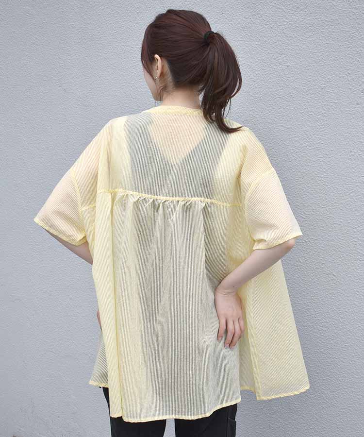 ≪SALE≫シアーストライプハーフスリーブシャツ