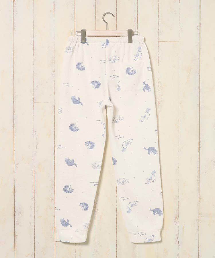 ねこ柄キルト×裏毛ルームウェア上下セット