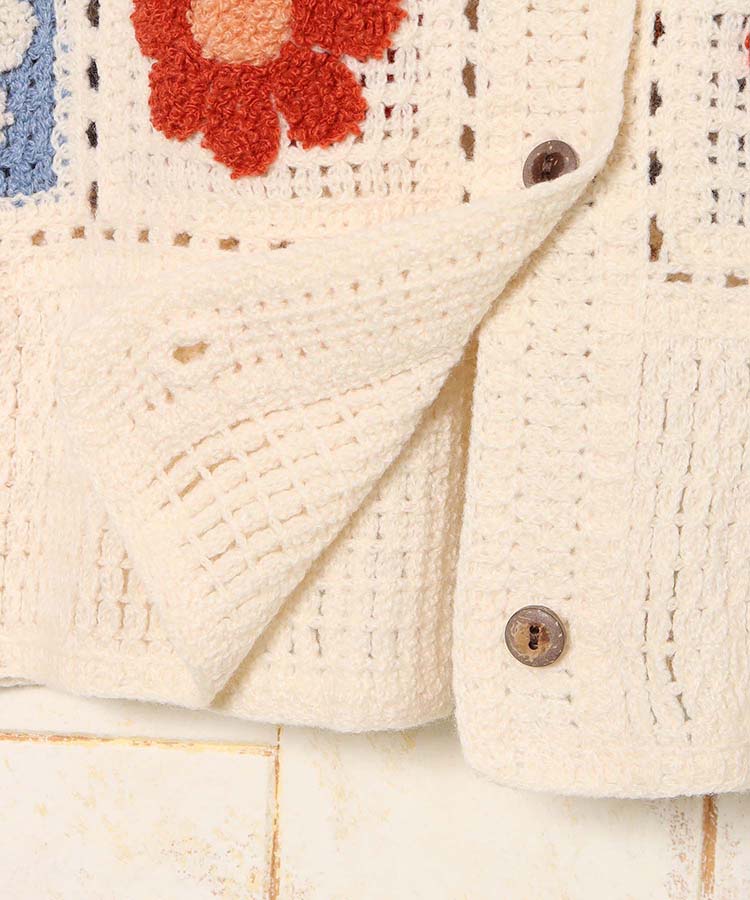 フラワーサガラ刺繍かぎ針カーディガン