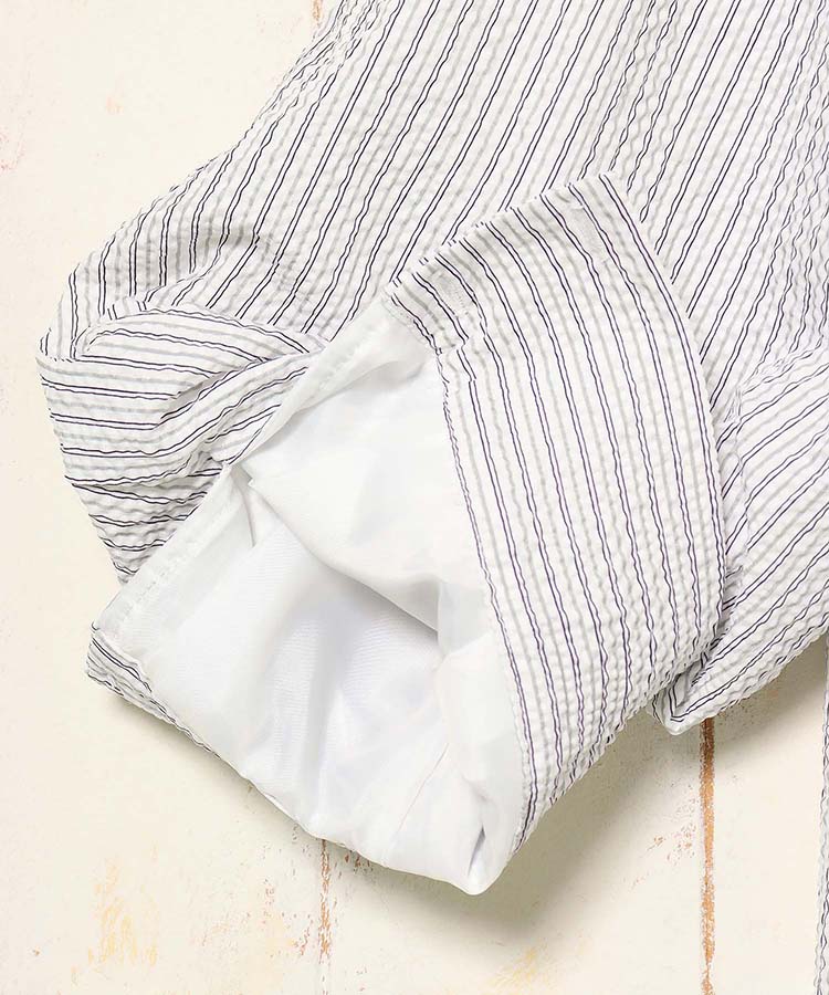 ストライプボリューム袖ブラウス