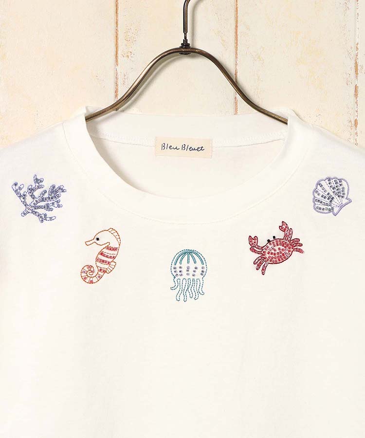 海の生き物ビーズ刺繍Tシャツ