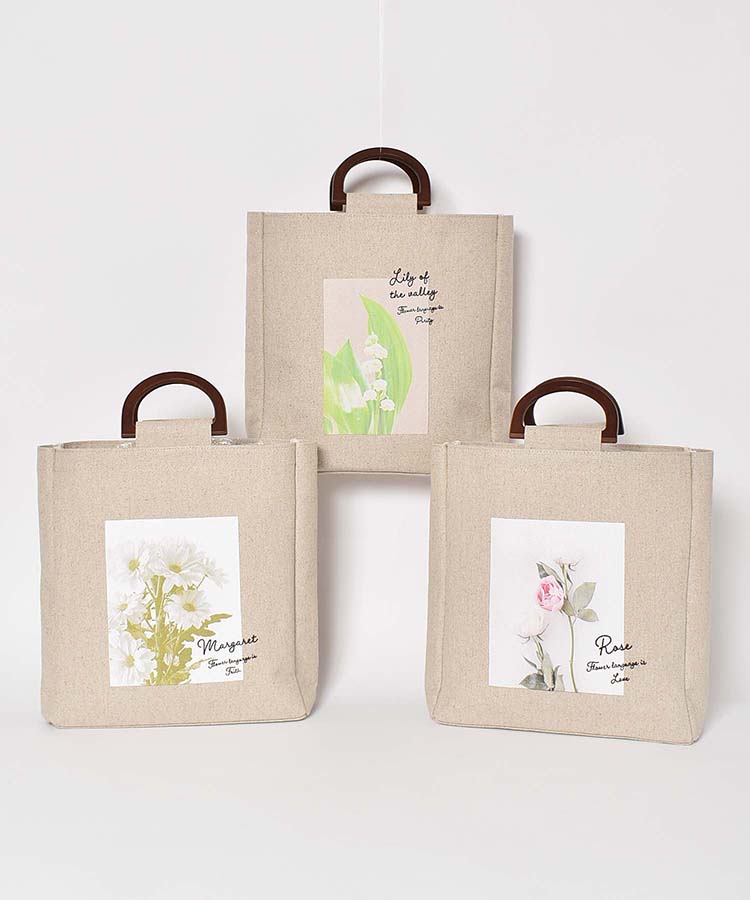 ≪SALE≫麻混フラワーフォトトート