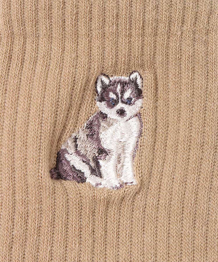 動物刺繍付きクルーソックス