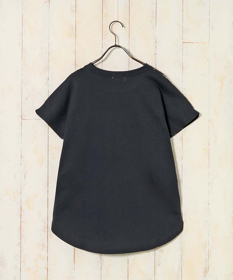 格子フラワー刺繍Tシャツ