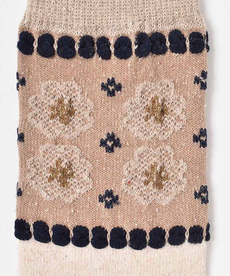 ピコット花柄クルーソックス