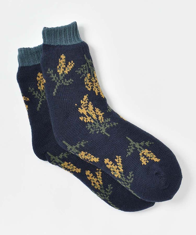 ミモザ裏ボア二重編みクルーソックス