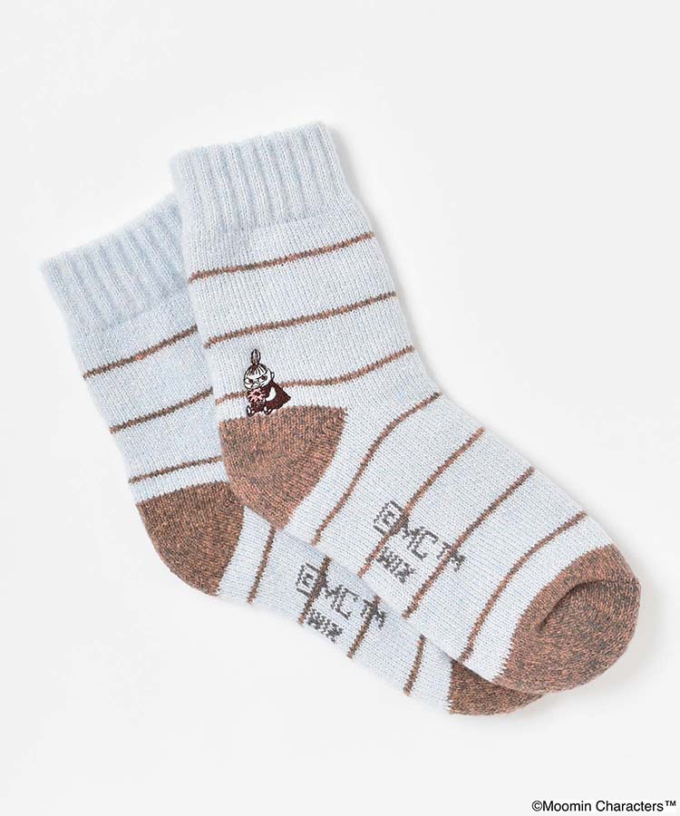 花リトルミイ刺繍ボーダールームソックス