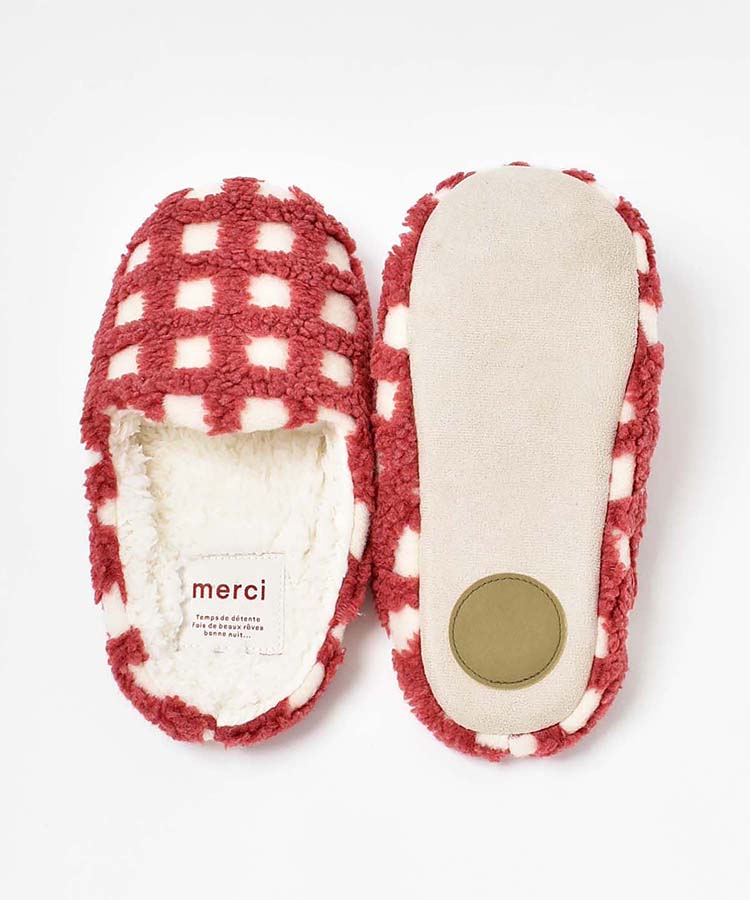 ボアチェックルームシューズ