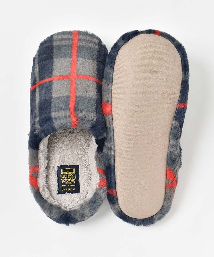 チェック柄エコファールームシューズL