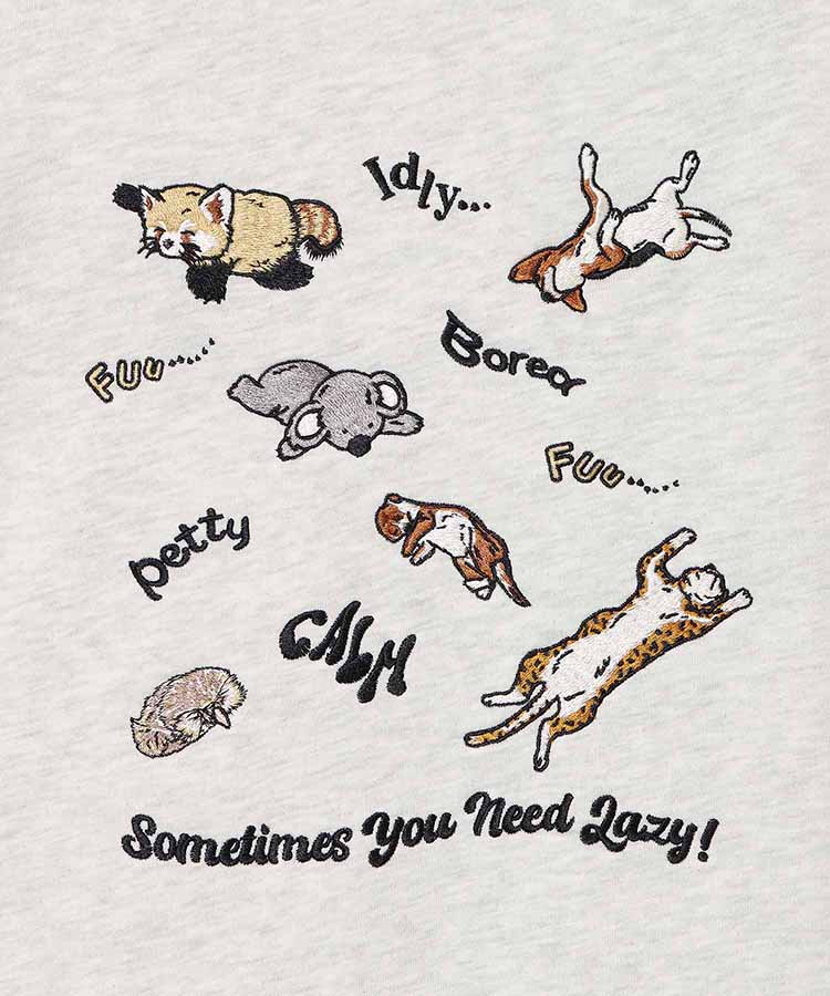 Lazyアニマル刺繍トレーナー