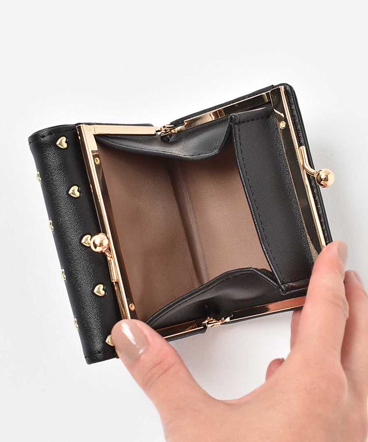 プチハート刺繍二つ折りがま口財布