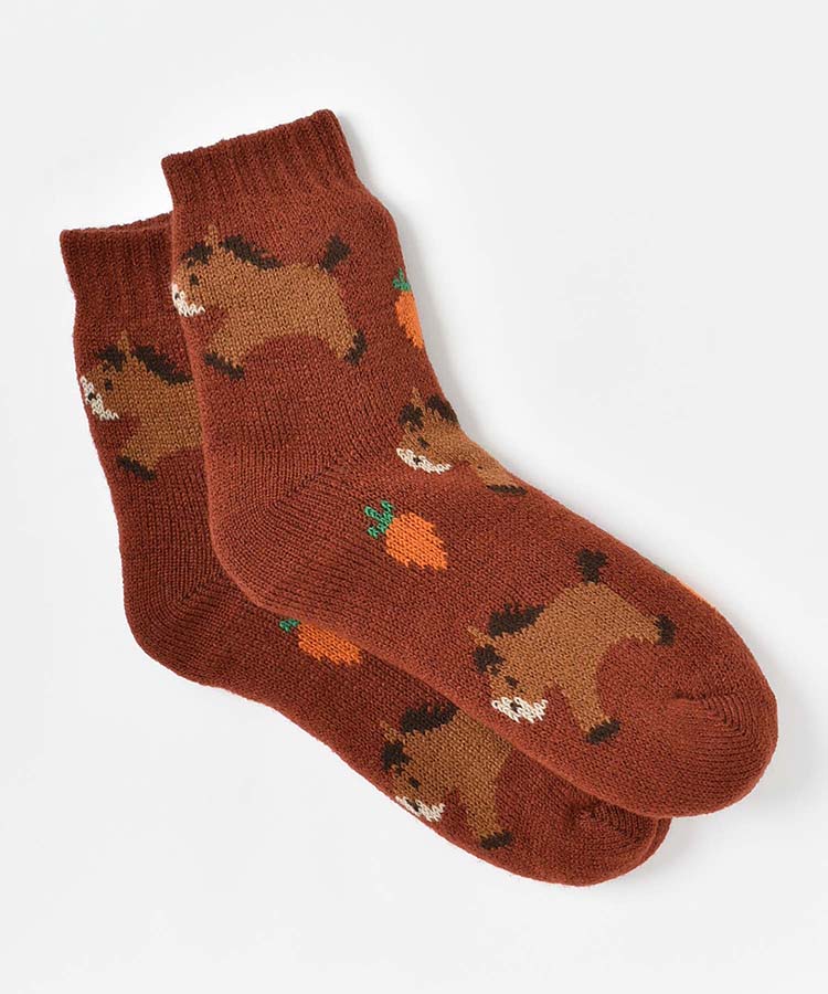 ウマ総柄裏ボアソックス