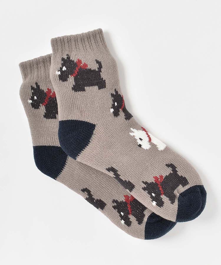 テリア総柄裏ボアソックス