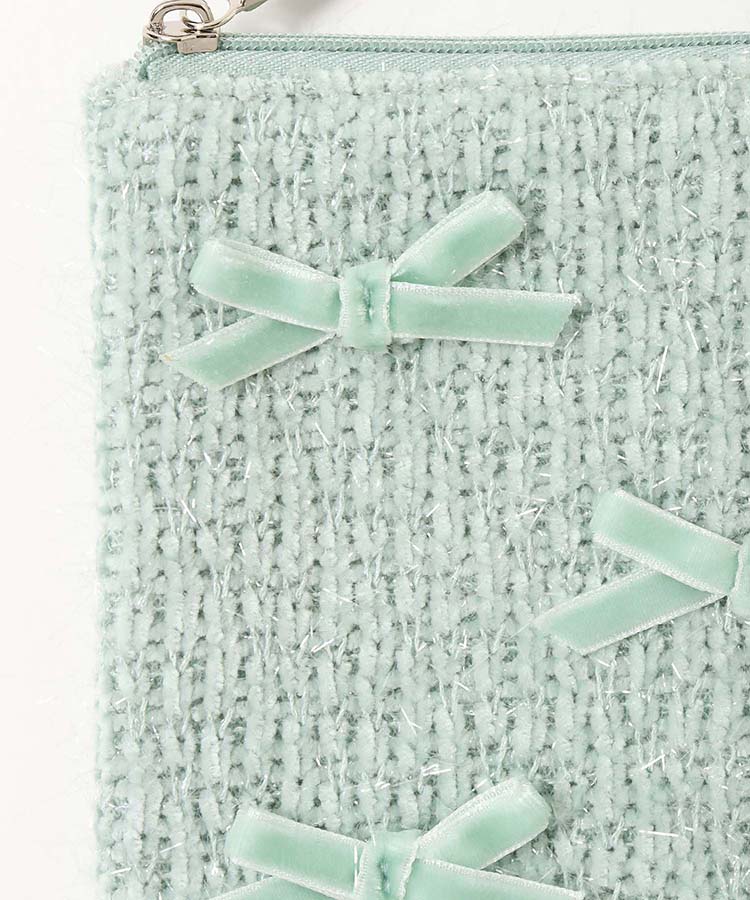 プチリンドラメニットリボンフラットポーチ