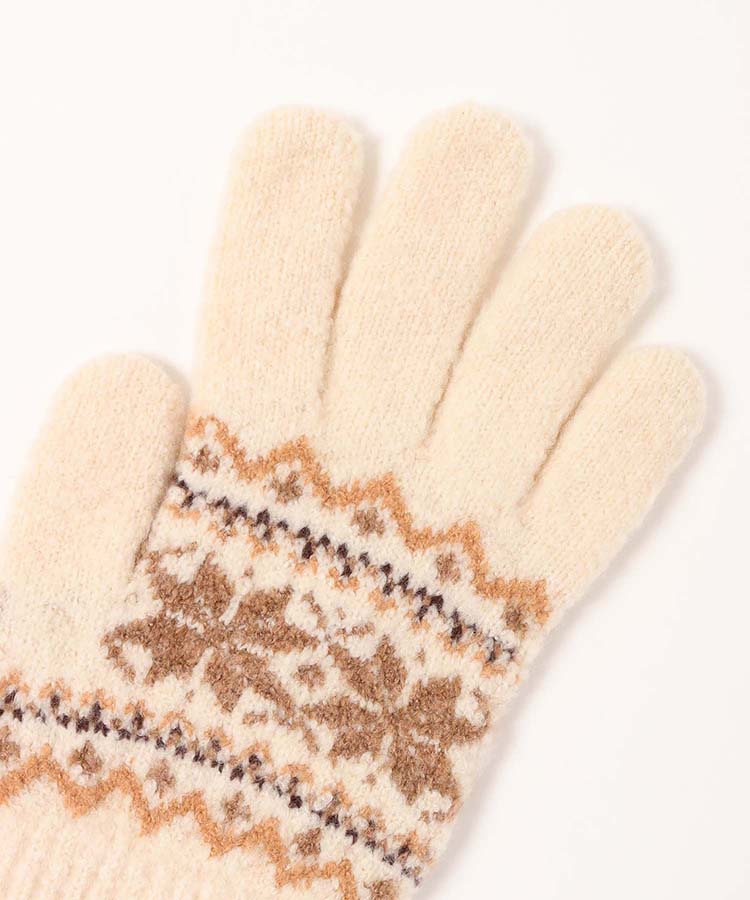 裏起毛雪柄ニットグローブ
