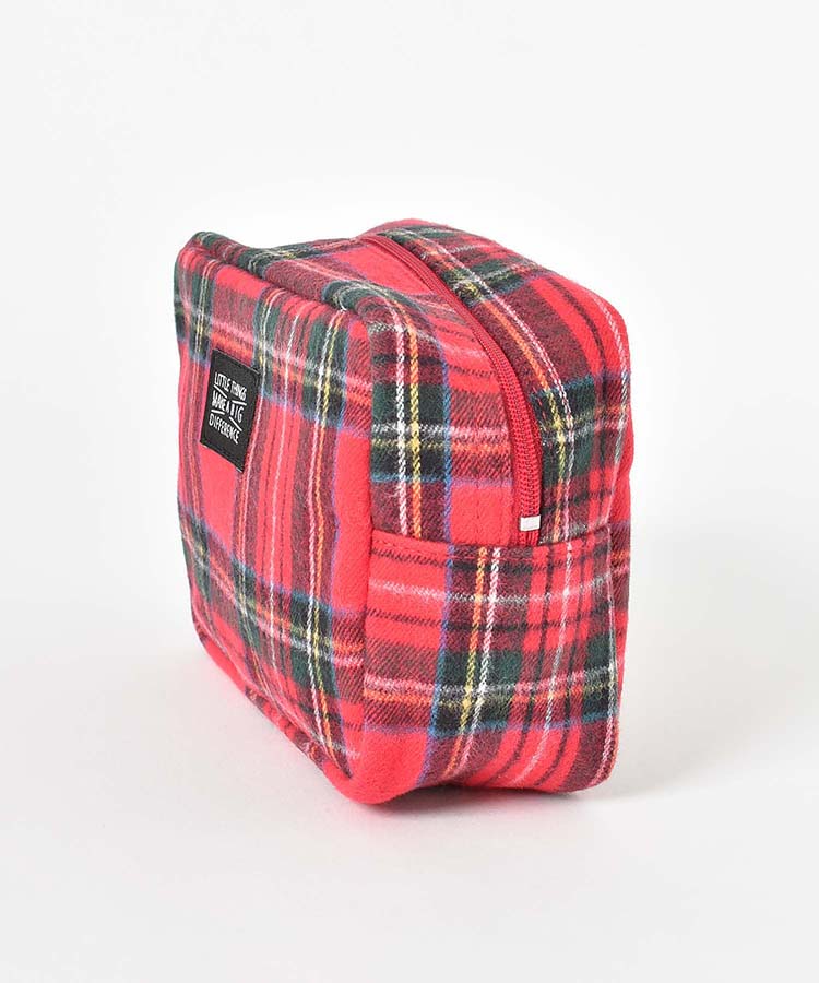 起毛チェック柄スクエアポーチ