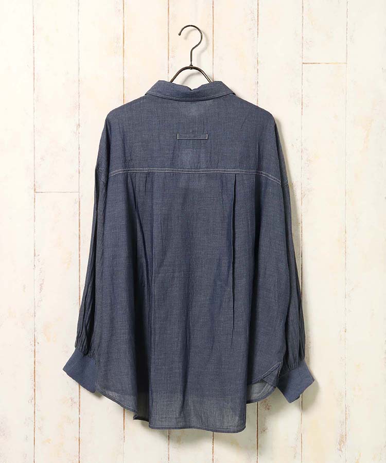 シアーデニムリブ袖シャツ