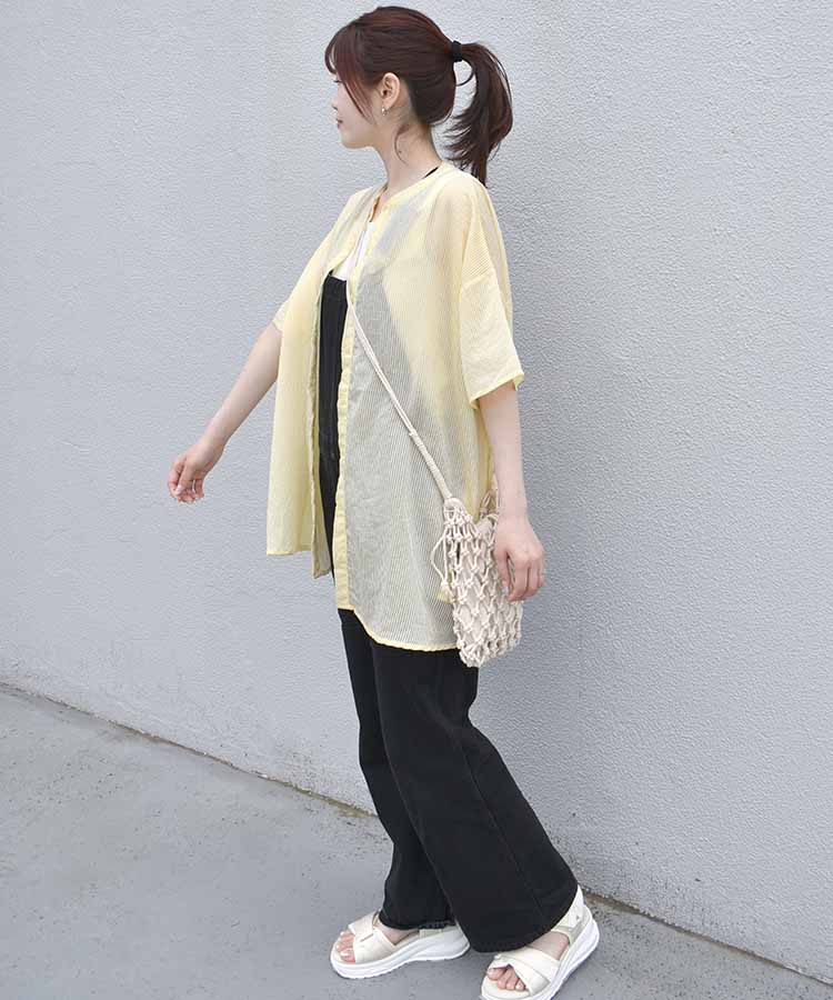 ≪SALE≫シアーストライプハーフスリーブシャツ