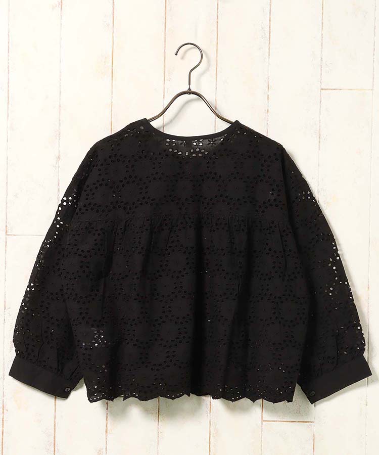 シフリー刺繍ノーカラーブラウス