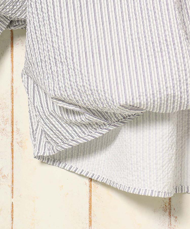 ストライプボリューム袖ブラウス