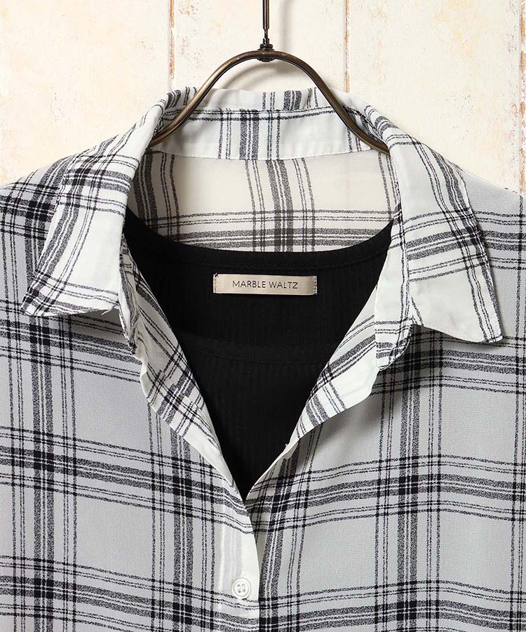 シアーチェックタンクトップ付きブラウス