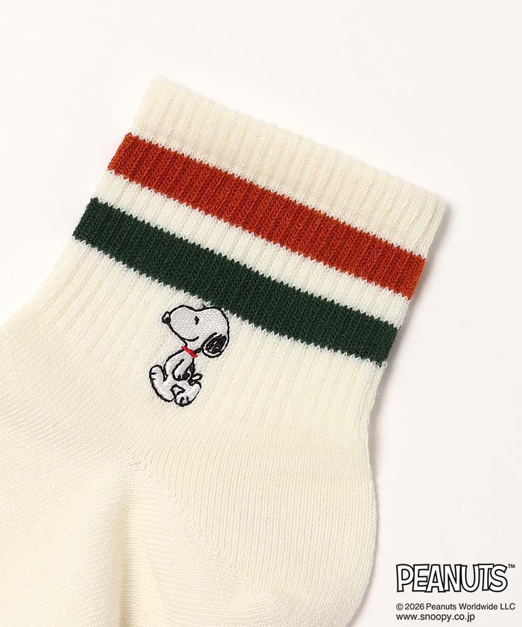 スヌーピー 刺繍ラインソックス