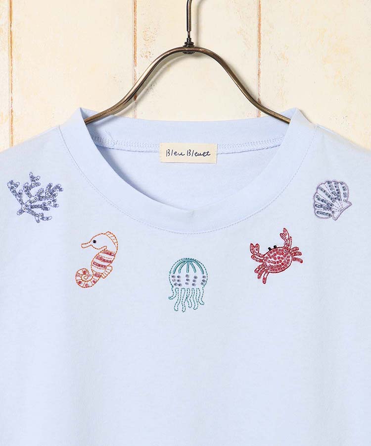 海の生き物ビーズ刺繍Tシャツ