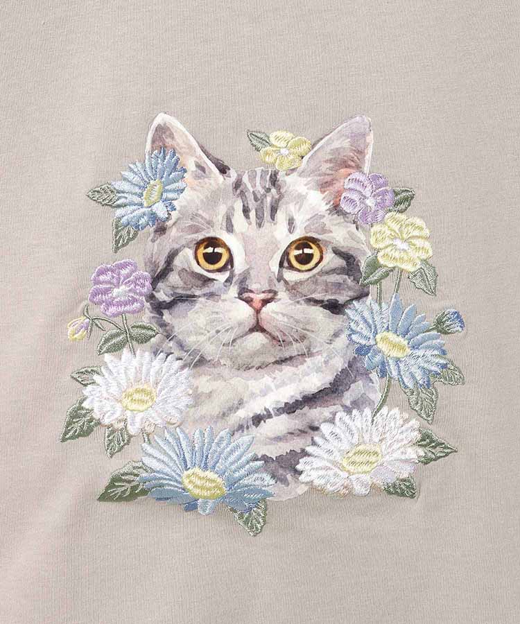 le petaleフラワー刺繍catTシャツ
