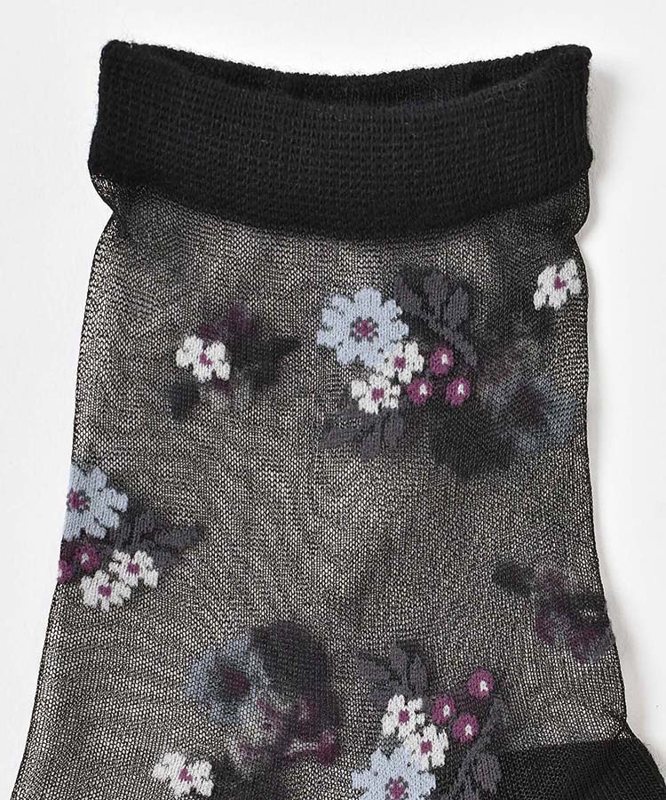 シースルー花柄ロークルーソックス