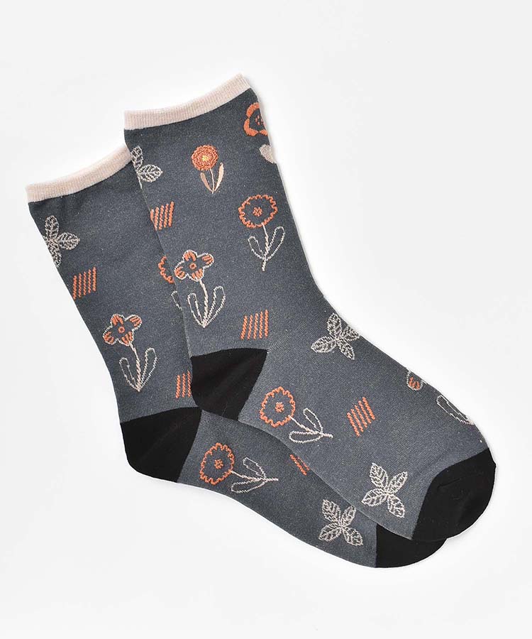 お花刺繍フロートクルーソックス