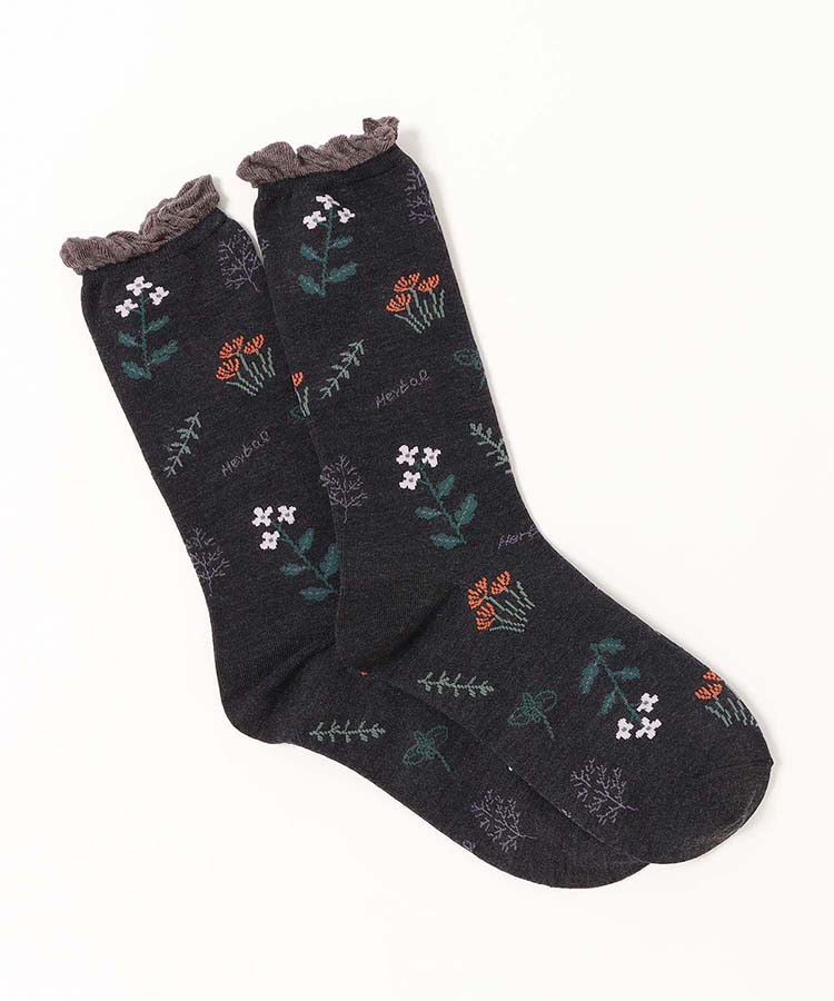 ハーブ柄ハイクルーソックス