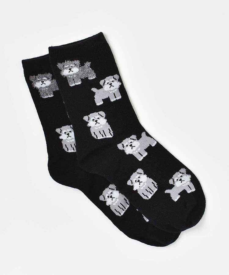 シュナウザー総柄クルーソックス