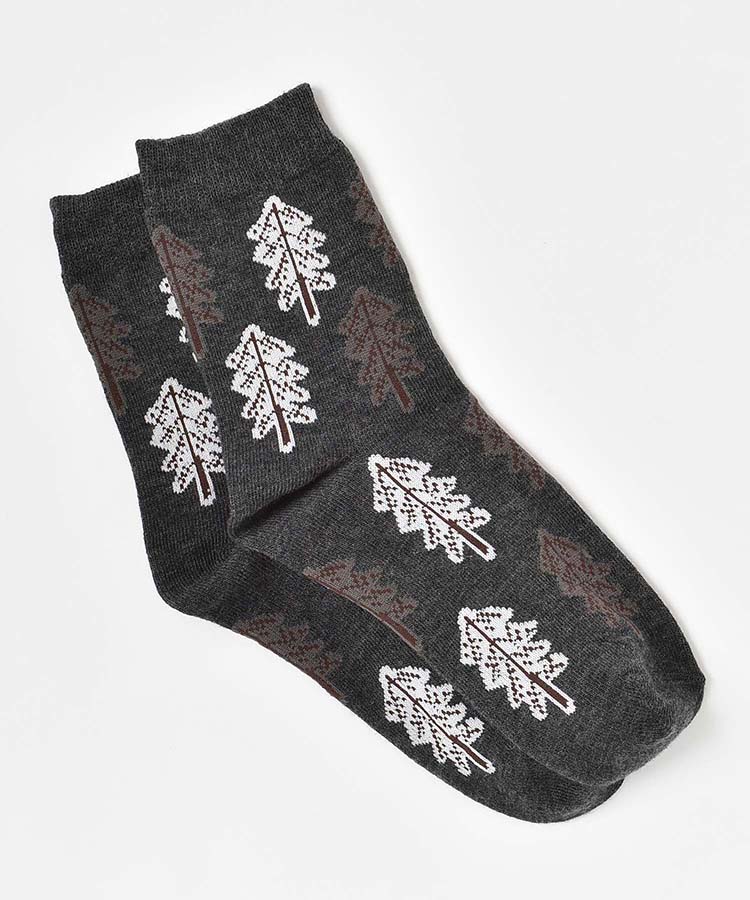 もみの木柄クルーソックス