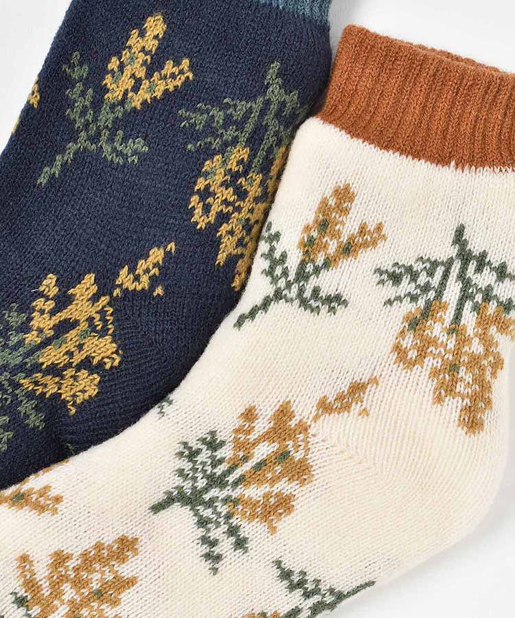 ミモザ裏ボア二重編みクルーソックス