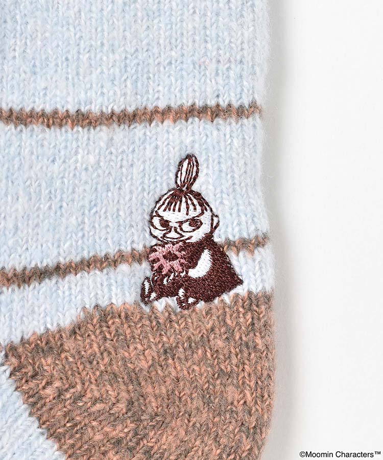 花リトルミイ刺繍ボーダールームソックス