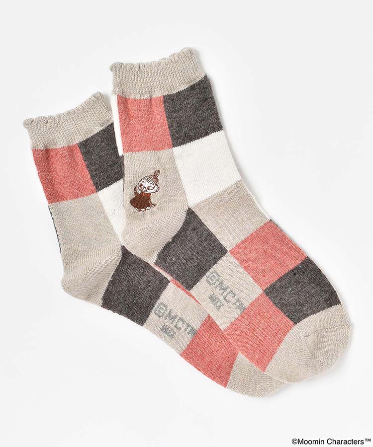 リトルミイ刺繍ブロック柄ロークルーソックス
