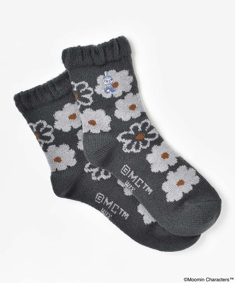 リトルミイ刺繍花柄ニットロークルーソックス
