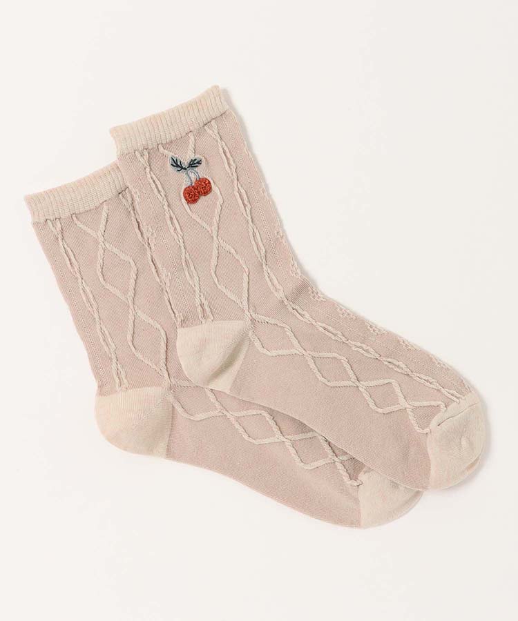 サガラ刺繍チェリーロークルーソックス