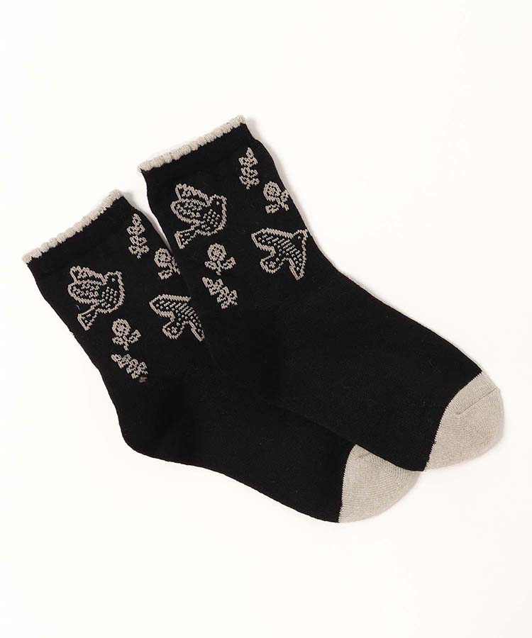 やわらかWゆったり花鳥ロークルーソックス